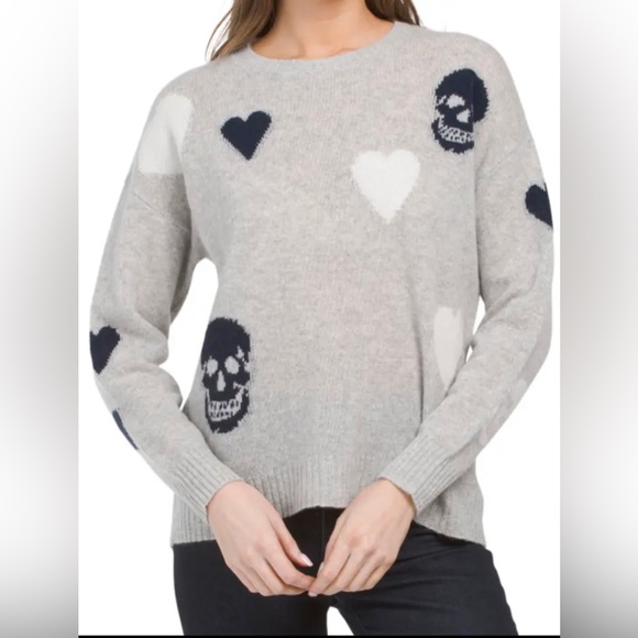 NWT! 360 CASHMERE Amarah Skull & Heart Cashmere Sweater - Picture 2 of 4